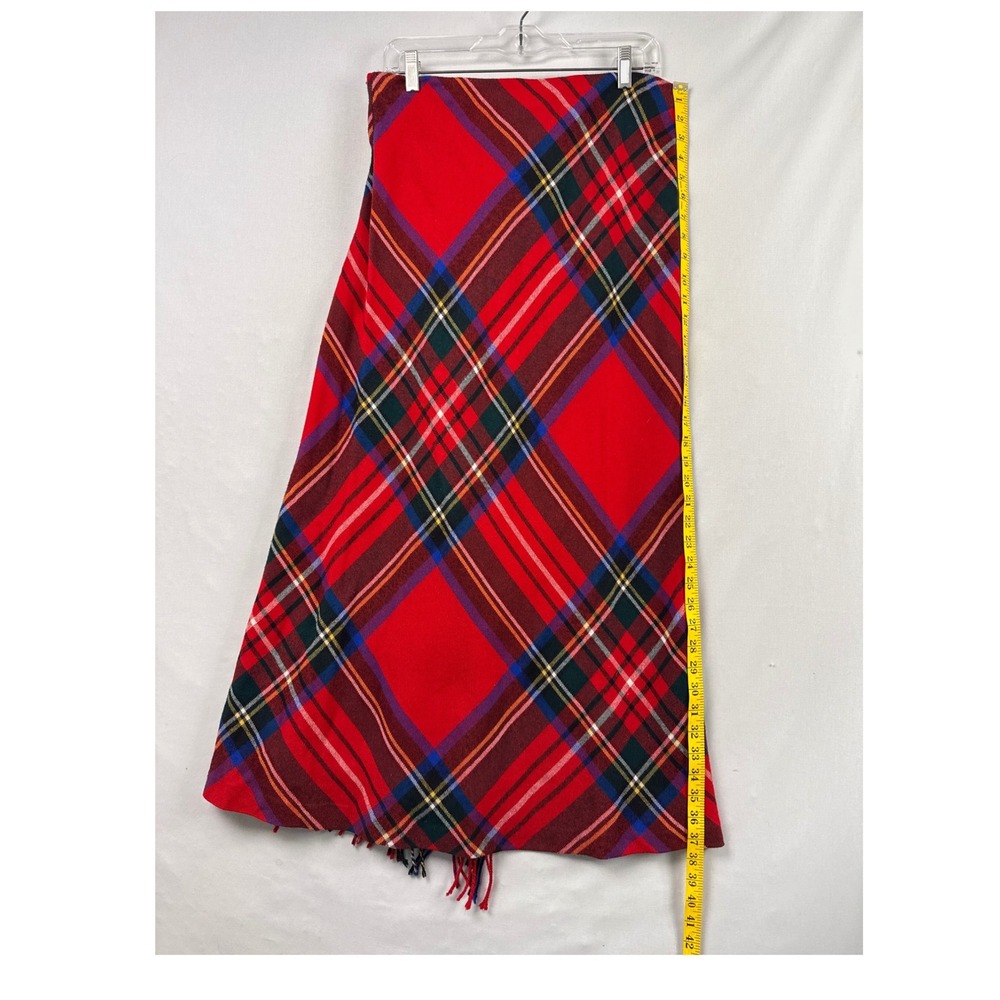 LRL Ralph Lauren Maxi Skirt Womens 8 Red Plaid 100% Wool Fringed Wrap Style - Picture 3 of 8